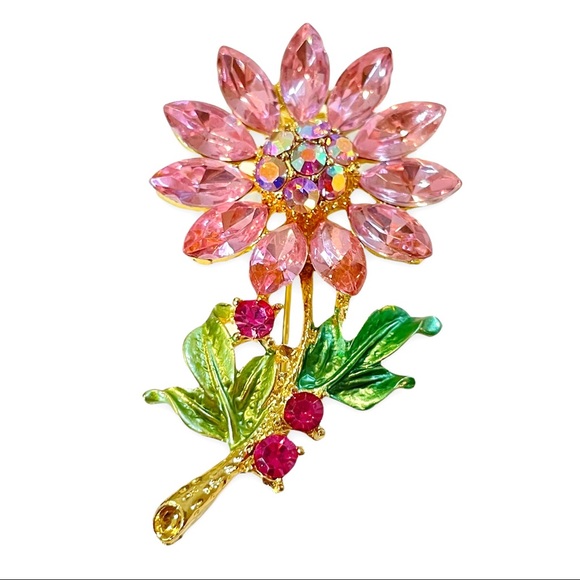 🎄Pink Crystal Gemstone Daisy Flower Brooch - Picture 2 of 8